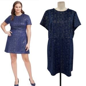 Anthropologie Hutch Dress Fit and Flare Faux‎ Suede Blue Gold Plus Size 2X